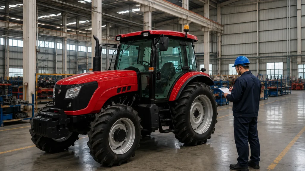 Service technician inspecting machinery