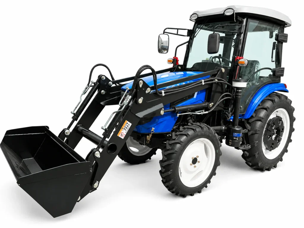 Tractor utilitario de 90 HP, modelo 904, con tracción a las cuatro ruedas, cabina y cargador frontal