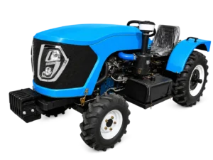 Blue 100 HP 4WD compact greenhouse tractor front left three-quarter studio view