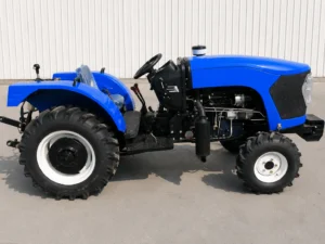Vista lateral derecha del tractor compacto para invernaderos Blue de 100 HP y tracción a las cuatro ruedas