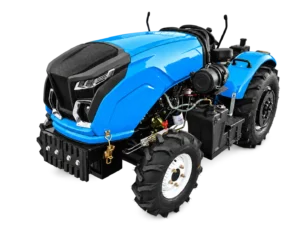 Blue 50 HP 504 4WD compact greenhouse tractor front left three-quarter studio view