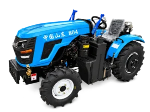 Blue 80 HP 804 4WD compact greenhouse tractor folded ROPS front left three-quarter view