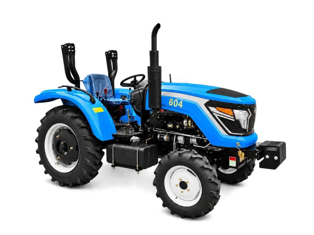 blue-504-open-station-tractor-front-three-quarter-view-transparent-background