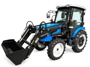 blue-904-cab-tractor-with-front-loader-front-three-quarter-view-transparent-background