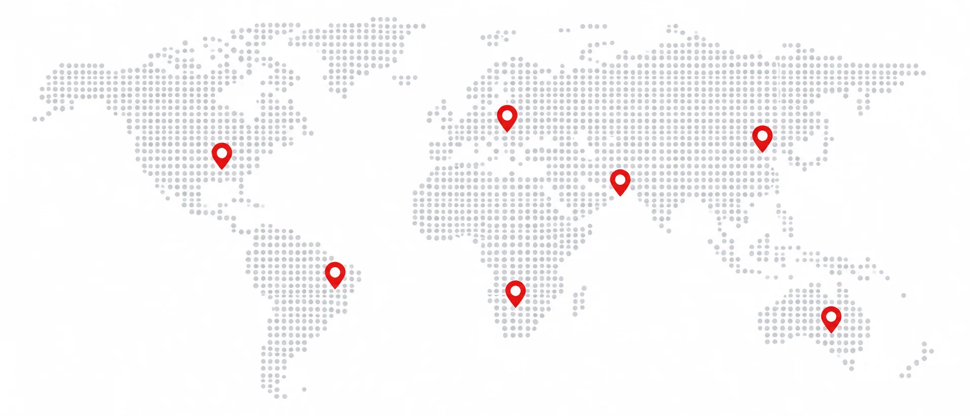 Mapa de los mercados mundiales que muestra la ubicación de los clientes en todo el mundo