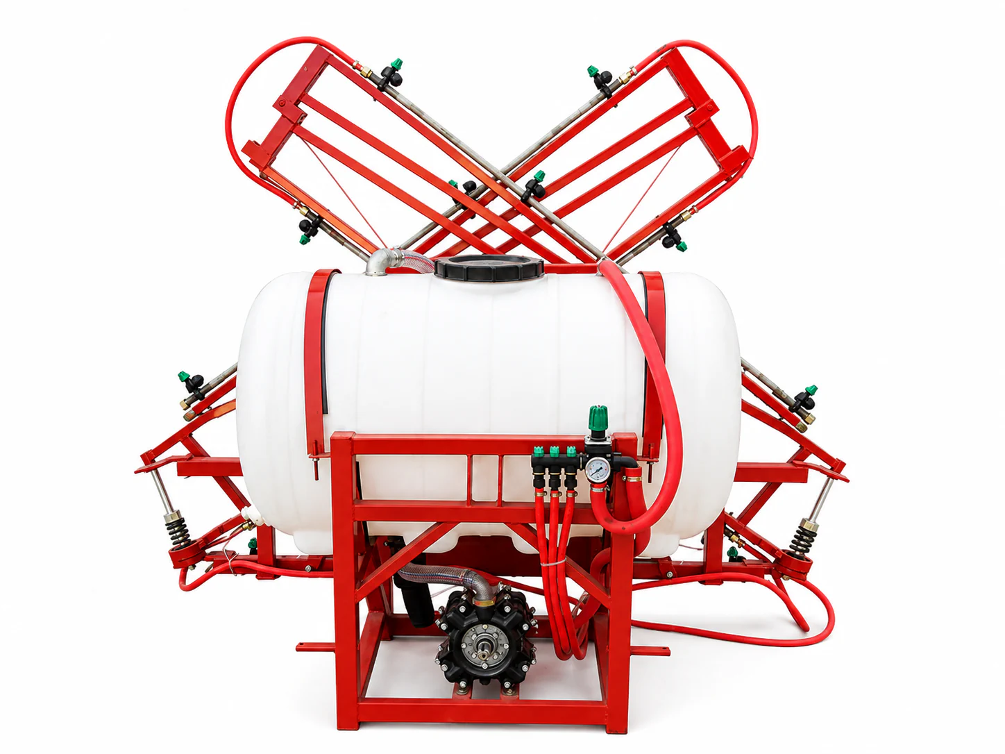Pulverizador con barra plegable acoplado a un tractor