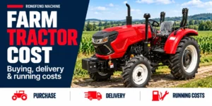 Farm tractor cost guide covering purchase, delivery and running costs, with a red tractor in a farm field